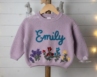 Personalized Floral Embroidered Baby Sweater: Custom Name Jumper