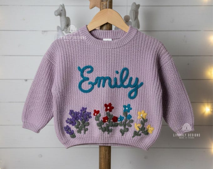 Personalized Floral Embroidered Baby Sweater: Custom Name Jumper