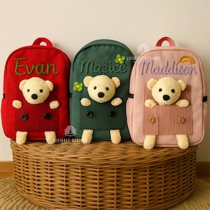 Sac à dos avec nom personnalisé pour tout-petits ours en peluche | Cartable pour enfants | Rentrée des classes, souvenir | Sac à dos ours en peluche, sac à dos en peluche personnalisé