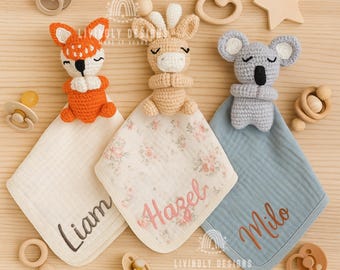 Personalized Name Baby Blanket & Plush Toy | Custom Baby Lovey Gift | Stuffed Animal Comforter | Newborn Shower Present, Announcement