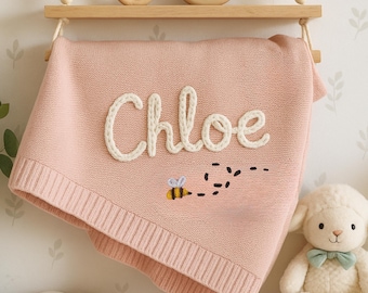 Custom Name Baby Blanket Hand Embroidered | Personalized Kids Blanket | Toddler Keepsake Blanket | Soft, Comfy Baby Blanket | Unique Blanket