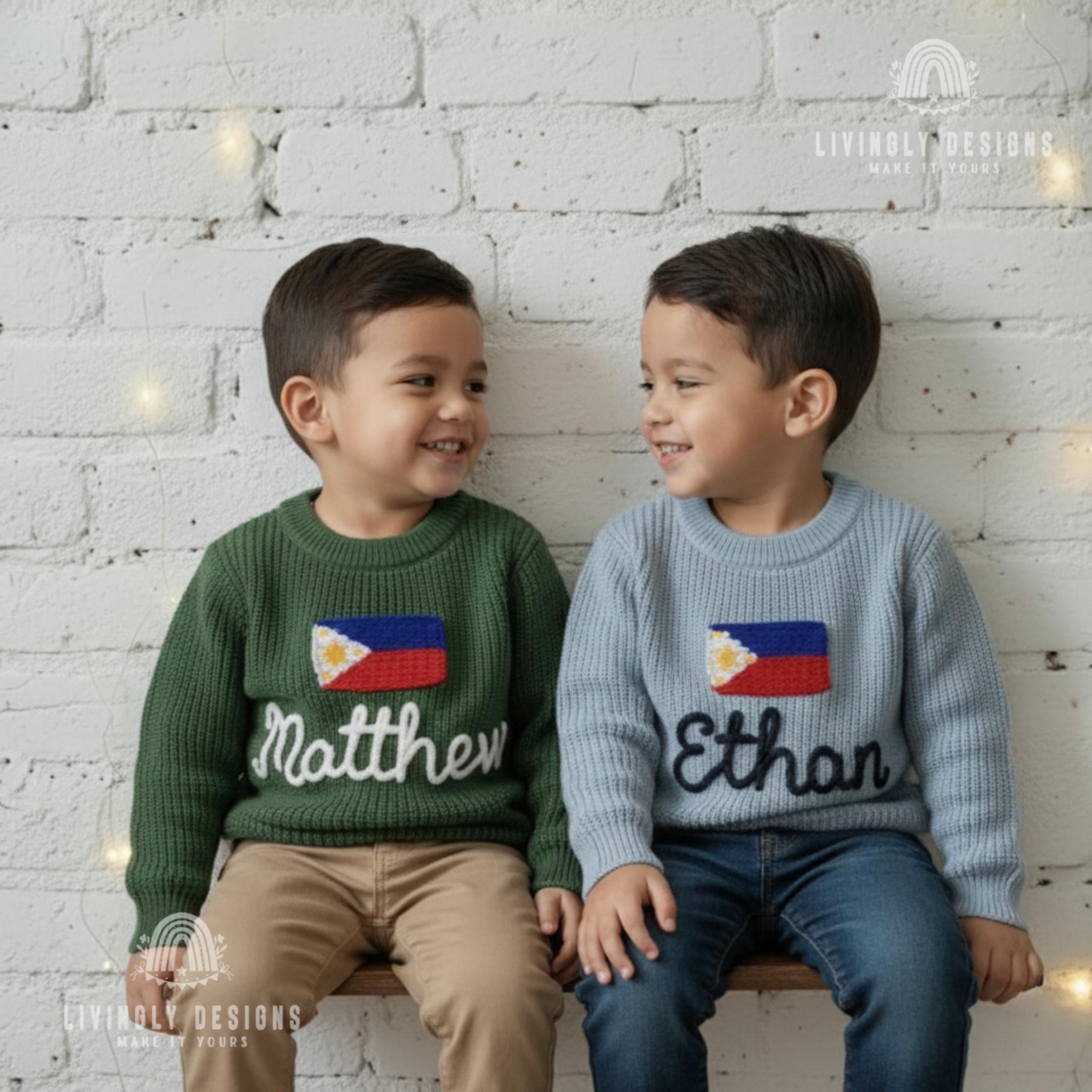 Custom Philippines Flag & Name Knit Baby, Kids, Toddler Sweater: Country Team Jumper Keepsake