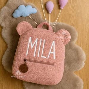 Sac à dos doux pour tout-petits ours en peluche avec nom personnalisé | Prénom brodé personnalisé | Rentrée des classes, sac souvenir | Sac à dos ours en peluche, sac à dos personnalisé