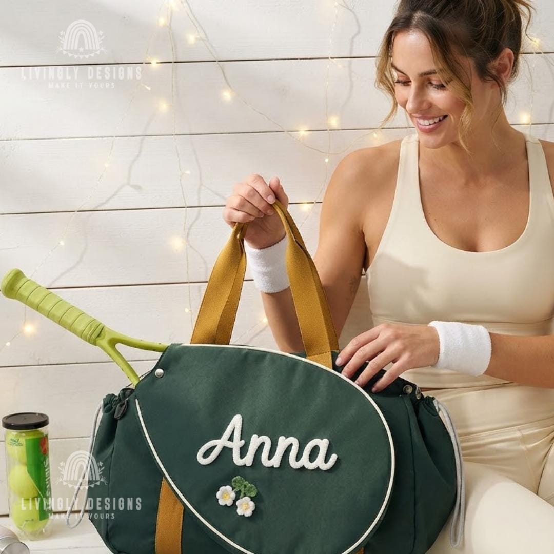 Personalized Racket Duffle Bag: Custom Name Tennis Tote with Embroidered Charm, Monogram Pickleball & Gym Bag