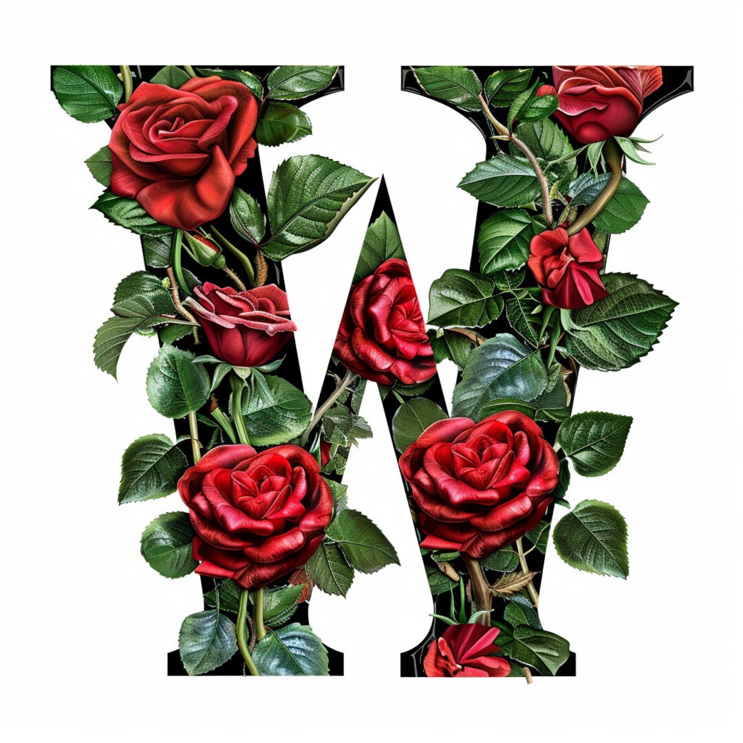 Red Roses Letter W Transparent Letter Graphic Printable Art, Aesthetic ...