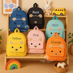 Custom Name Embroidered Bear Backpack Toddlers | Custom Preschool Bag, Personalized Travel Rucksack for Boys Girls, Nursery Gift, Rucksack