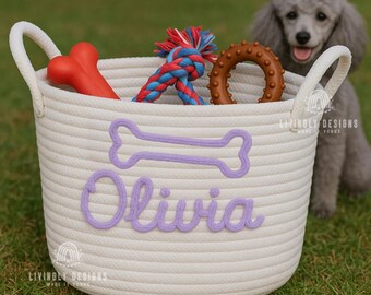 Cotton Rope Large Dog Toy Basket Embroidered Pet Toy Basket Custom Dog Or  Cat Storage Bin