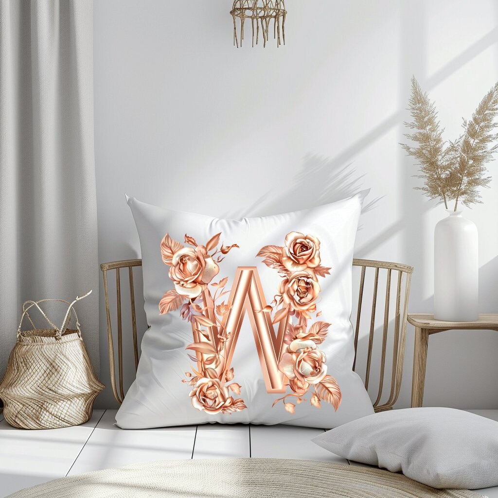 Rose Gold Floral Letter W Transparent Letter Graphic Printable Art ...