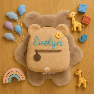 Sac à dos doux pour tout-petits ours en peluche avec nom personnalisé | Cartable pour enfants | Rentrée des classes, souvenir | Sac à dos ours en peluche, sac à dos en peluche personnalisé