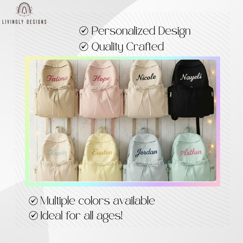 Small Backpack Names Custom Name Lightweight Backpack: Personalized Embroidered School ...