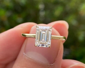 Diamond Wedding Ring for her in Solid 10K Rose Gold Ring Solitaire 2.25 Carat White Moissanite Engagement Ring, 9x7 MM Emerald Moissanite