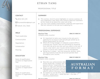 Executive Resume template, 1-2-3 page resume, Modern Resume template, Best Australian format, Professional CV design, Word resume
