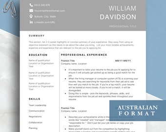 Australian CV Template, Simple Resume Format, Professional CV design