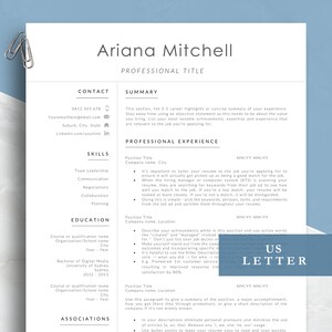 May include: A resume template with a blue background and white text. The resume includes sections for contact information, skills, education, professional experience, and associations. The template is designed to help job seekers create a professional and effective resume.