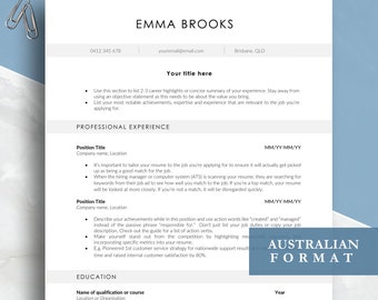 Australian Format Resume Template for MS Word and Pages with Digital Download, Resume and Cover Letter template, Simple Resume template