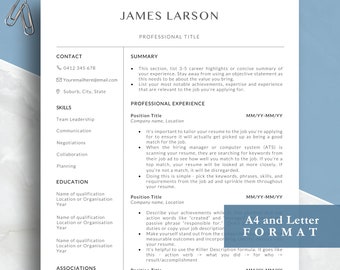 Professional Australian Format Resume Template for MS Word, Pages and Google Docs,  No Photo, Resume and Cover Letter Template