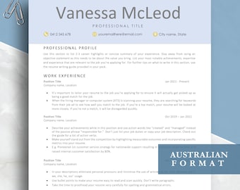 Best Australian format resume template for MS Word and Pages with digital download, Resume and Cover letter, Resume template professional