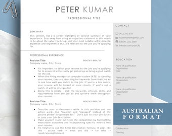 Modern Resume template, best Australian format, ATS friendly cv, Professional CV design, Word resume