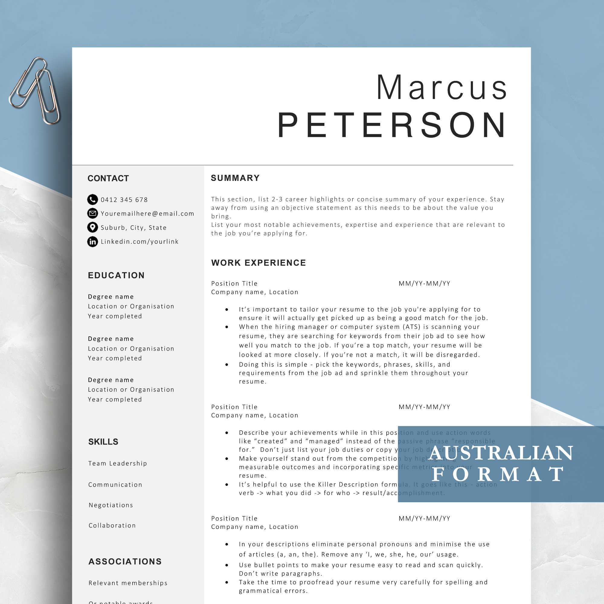 Australian Resume Format, Stylish Professional Cv Template, Word Resume Australian Resume Format, Stylish Professional Cv Template, Word Resume