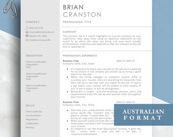 Simple resume template, Australian cv resume, ATS friendly cv, Professional CV design, Word resume