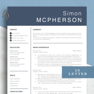 Plantilla de currículum profesional elegante, tamaños Carta/A4, formato Word y Pages, carta de presentación y referencias personalizables, solicitud de empleo