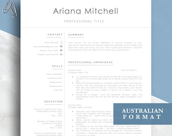 Easy Professional Resume, Word and Pages template, Executive CV, Australian Format Resume, Clean customisable CV