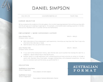 First job Resume, Graduate Australian Resume format, Student Word CV, Australia CV layout