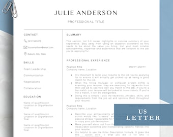 Professional Resume Template for Word and Pages | US Letter Format | Modern CV Design