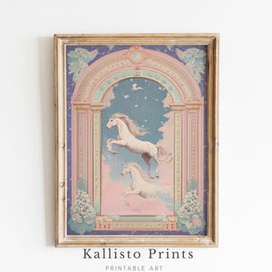 Ätherisches Einhorn Art Print, Himmlische Fantasie Wand-Dekor, Verträumte Pegasus Illustration, Magisches Märchen Poster, Digitaler Download, 924