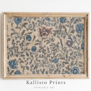 Artful Floral Printe | Blue and Pink Cottagecore Wall Art | Antique Wallpaper Style | Printable Art for Home Decor/AST248
