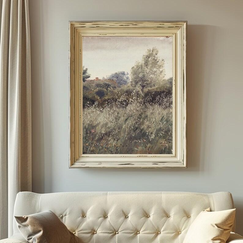 Impressionist Meadow Landscape Art Print | Rustic Garden View (Digital Download) image 5