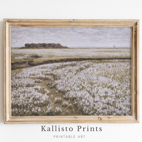 Rustic Countryside Meadow Scene Printable Art - Serene Landscape Digital Download for Rustic Decor