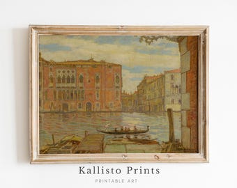 Venedig Kanal Vintage Kunstdruck, Italienische Stadtansicht (Digitaler Download)