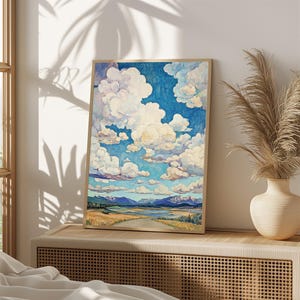 Dynamische Wolkenlandschaft Wandkunst - Lebendiger Himmel Digitaldruck - Naturinspiriertes Landschaftsdekor/695