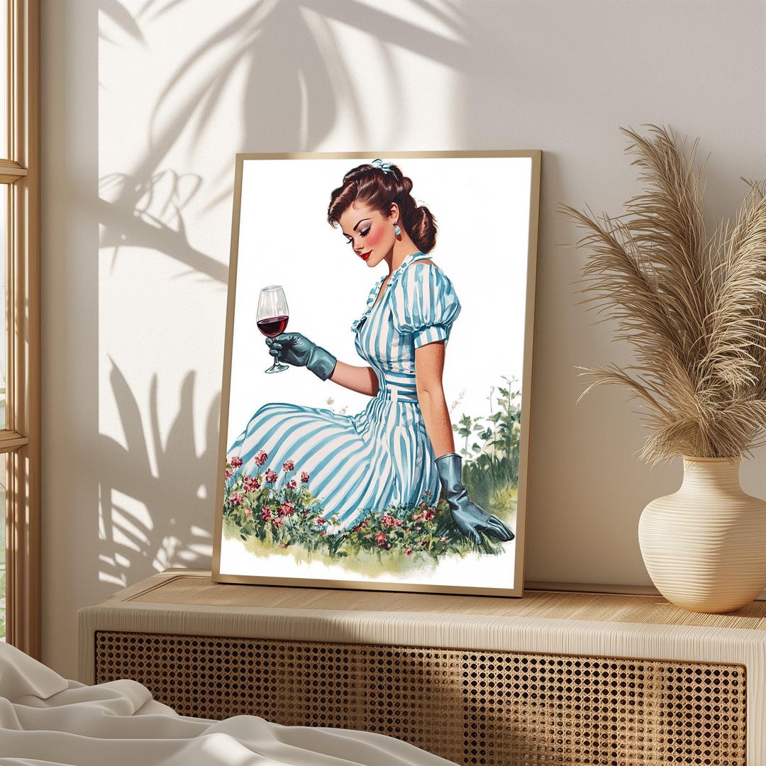 Vintage Woman Art Print - Elegant Lady With Wine Glass | Retro Glam ...