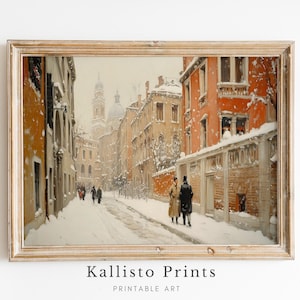 Snowy Winter Village Scene Printable Art - Classic Christmas Wall Decor, Digital Download for Cozy Holiday Homes and Winter Decor/459