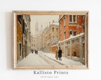 Winter Dorf Szene druckbare Kunst - klassische Urlaub Dekor (digitaler Download)