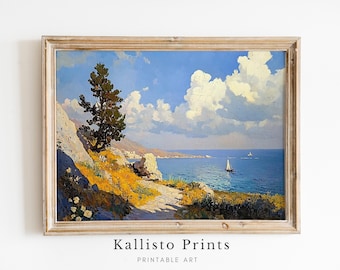 Mittelmeer am Meer Kunstdruck, Küstenlandschaft, Nautische Wanddekoration (Digitaler Download)