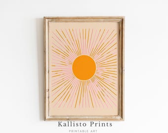 Retro Sunburst Print | Mid-Century Modern Boho Wall Art (Digital Download)