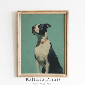 Loyal Pitbull Dog Portrait Print – Oil Style Digital Art, Black and White Dog Wall Decor, Bold Pet Illustration, Instant Download 1277