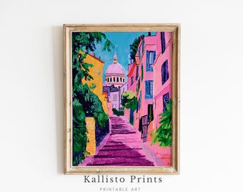 Impresión de Montmartre París / Arte callejero colorido, impresionista (descarga digital)