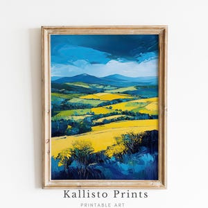 Golden Fields Landscape Printable - Countryside Wall Art Download-Rolling Hills and Fields Painting - Vibrant Digital Wall Art/463