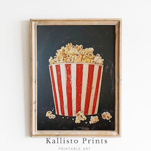 Vintage Popcorn Eimer Kunstdruck, Retro Küche Wandkunst, Film Nacht Dekor /416