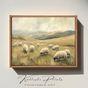 Pastoral Sheep Landscape - Countryside Wall Art - Rustic Nature Printable - Instant Digital Download for Home Décor/784