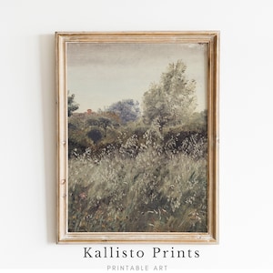 Impressionist Meadow Landscape Art Print | Rustic Garden View (Digital Download) image 1