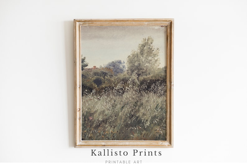 Impressionist Meadow Landscape Art Print | Rustic Garden View (Digital Download) image 1