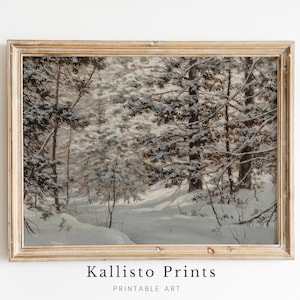 Vintage Snowy Forest Landscape | Rustic Winter Wall Art | Cottagecore Christmas Decor |Snowy Winter Print, Christmas Printable Wall Art /239