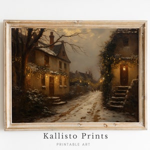 Vintage Winter Landscape Art | Cozy Cottage Christmas Wall Decor | Rustic Holiday Printable Art Download | Farmhouse Winter Scene/AST 290