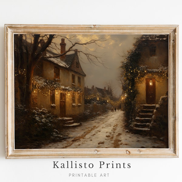 Vintage Winter Landscape Art | Cozy Cottage Christmas Wall Decor | Rustic Holiday Printable Art Download | Farmhouse Winter Scene/AST 290