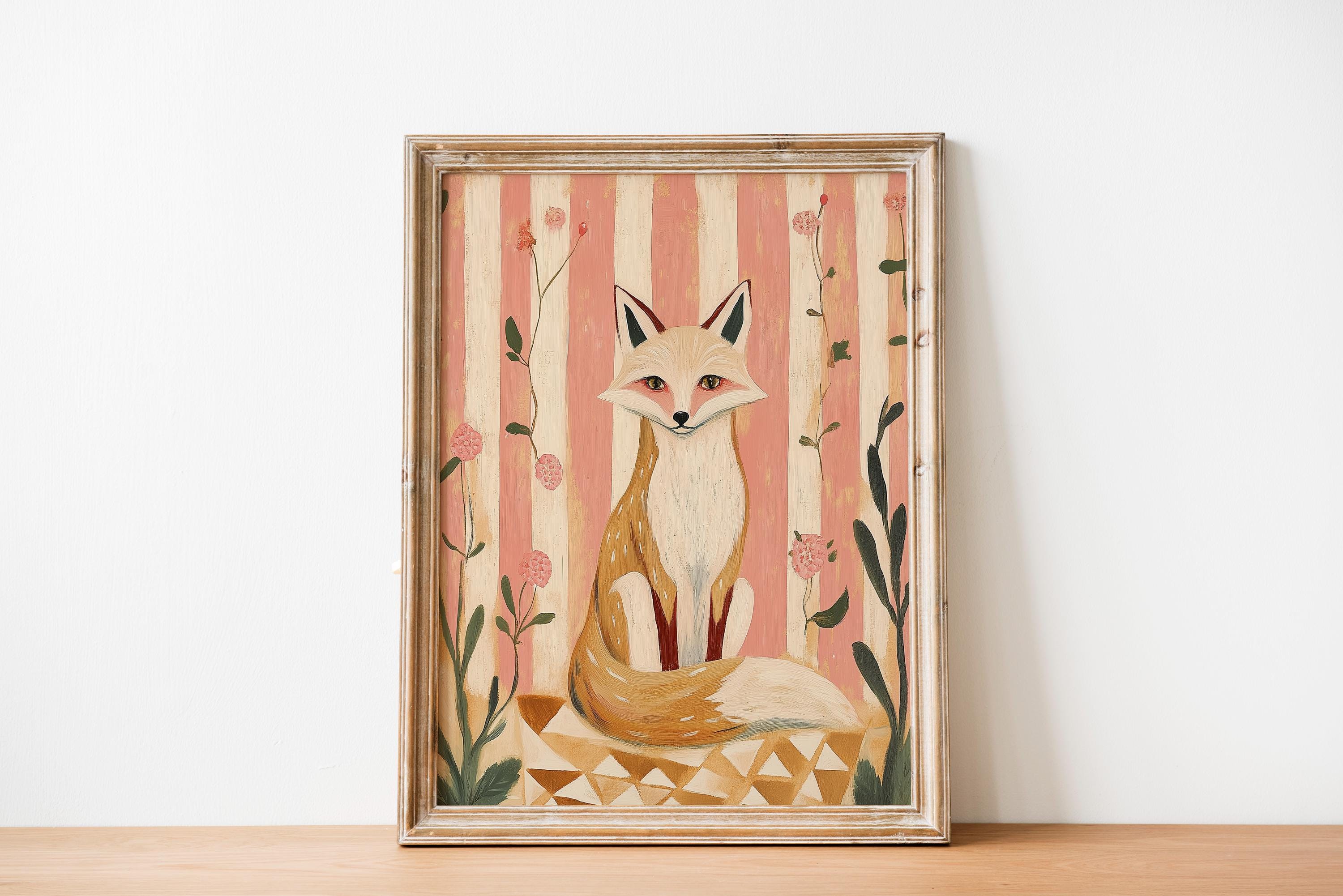 Whimsical Fox Floral Art Print | Rustic Nursery Decor (digital